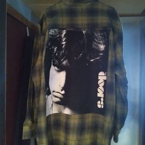 upcycled flannel shirt w/ custom THE DOORS back patch